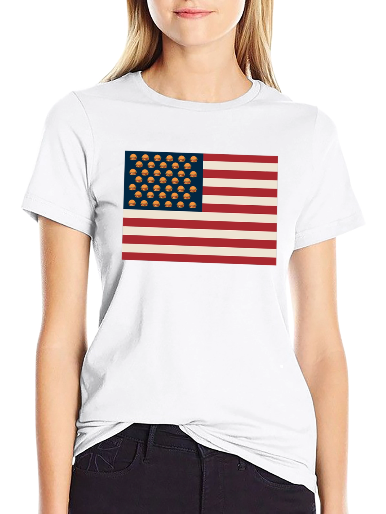 Burger USA Flag T-Shirt - Patriotic & Fun