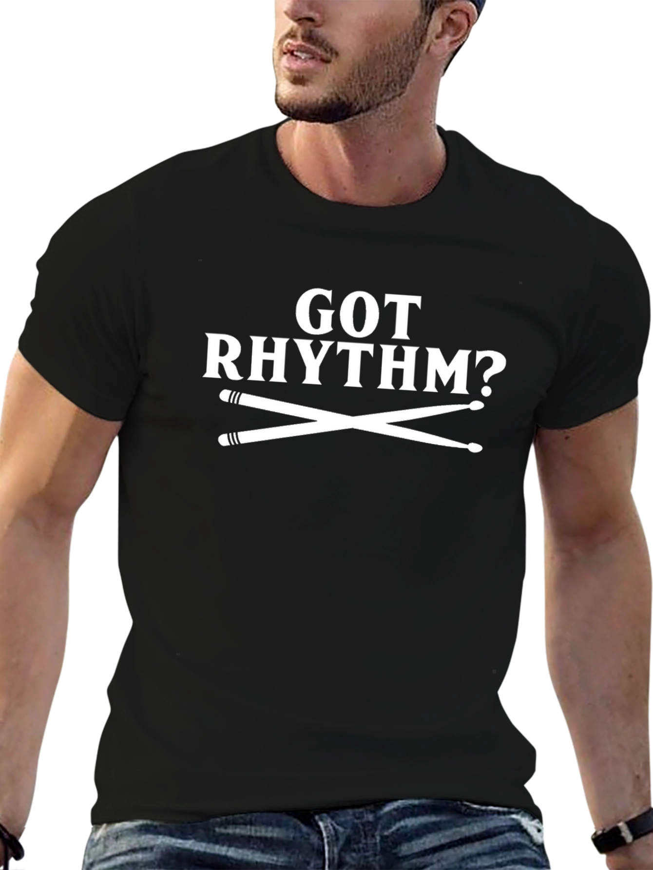 Got Rhythm? Black Graphic Tee Drummer Music Shirt