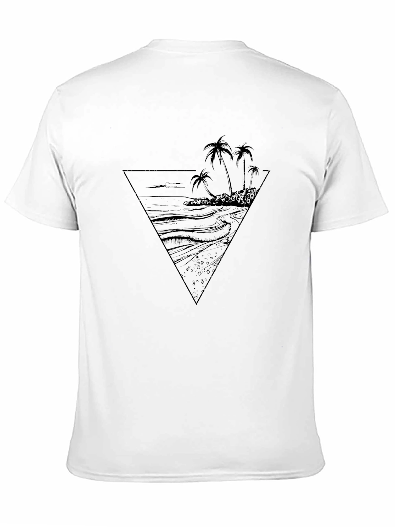 Black T-Shirt with Tropical Beach Graphic