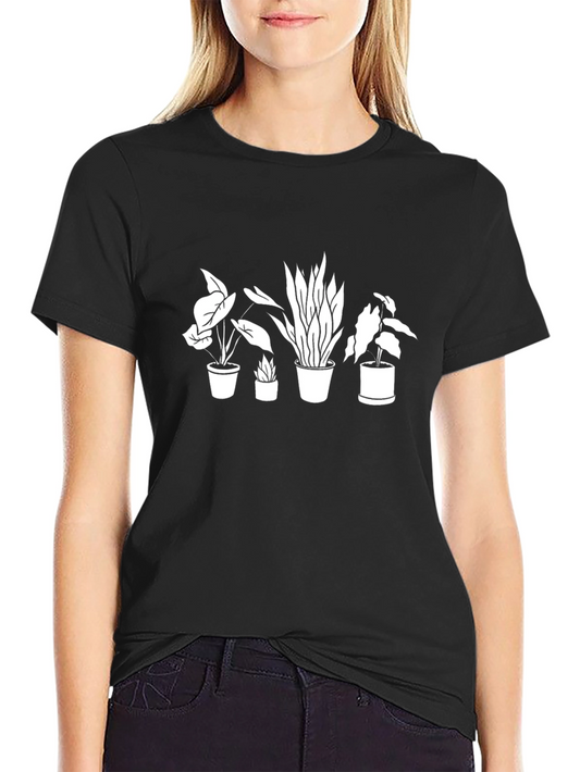 Stylish Potted Plants Graphic Tee - Black