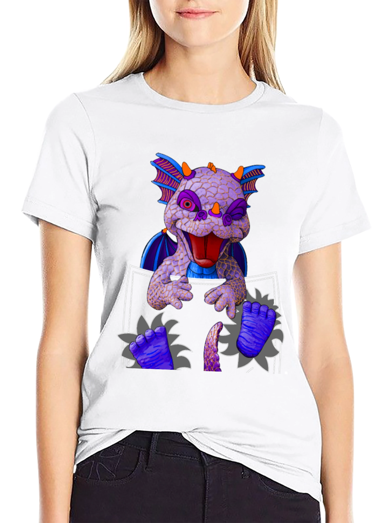 Dragon Pocket T-Shirt: Whimsical Creature Design