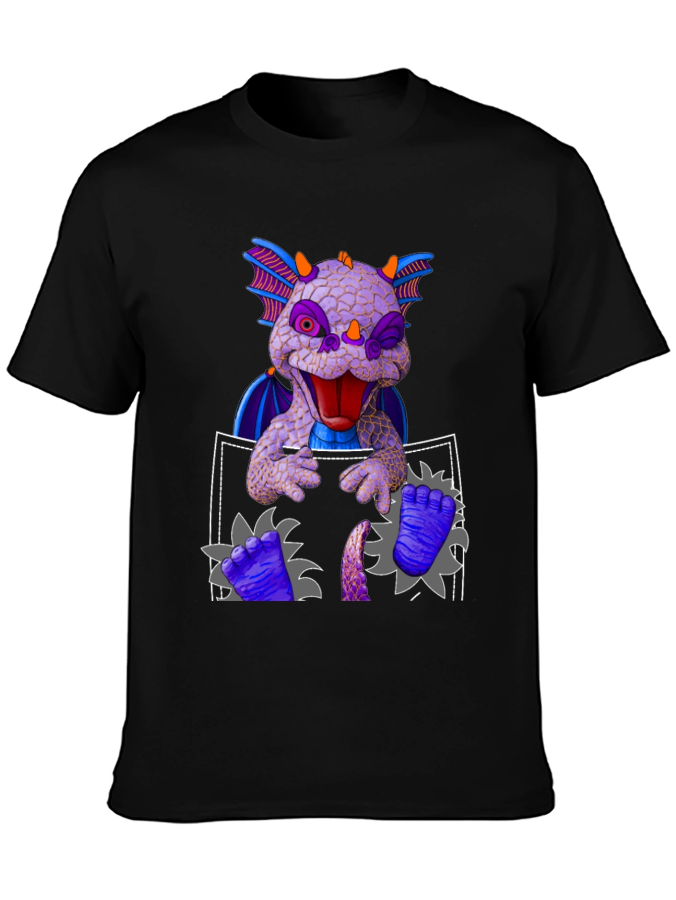 Dragon Pocket T-Shirt: Whimsical Creature Design