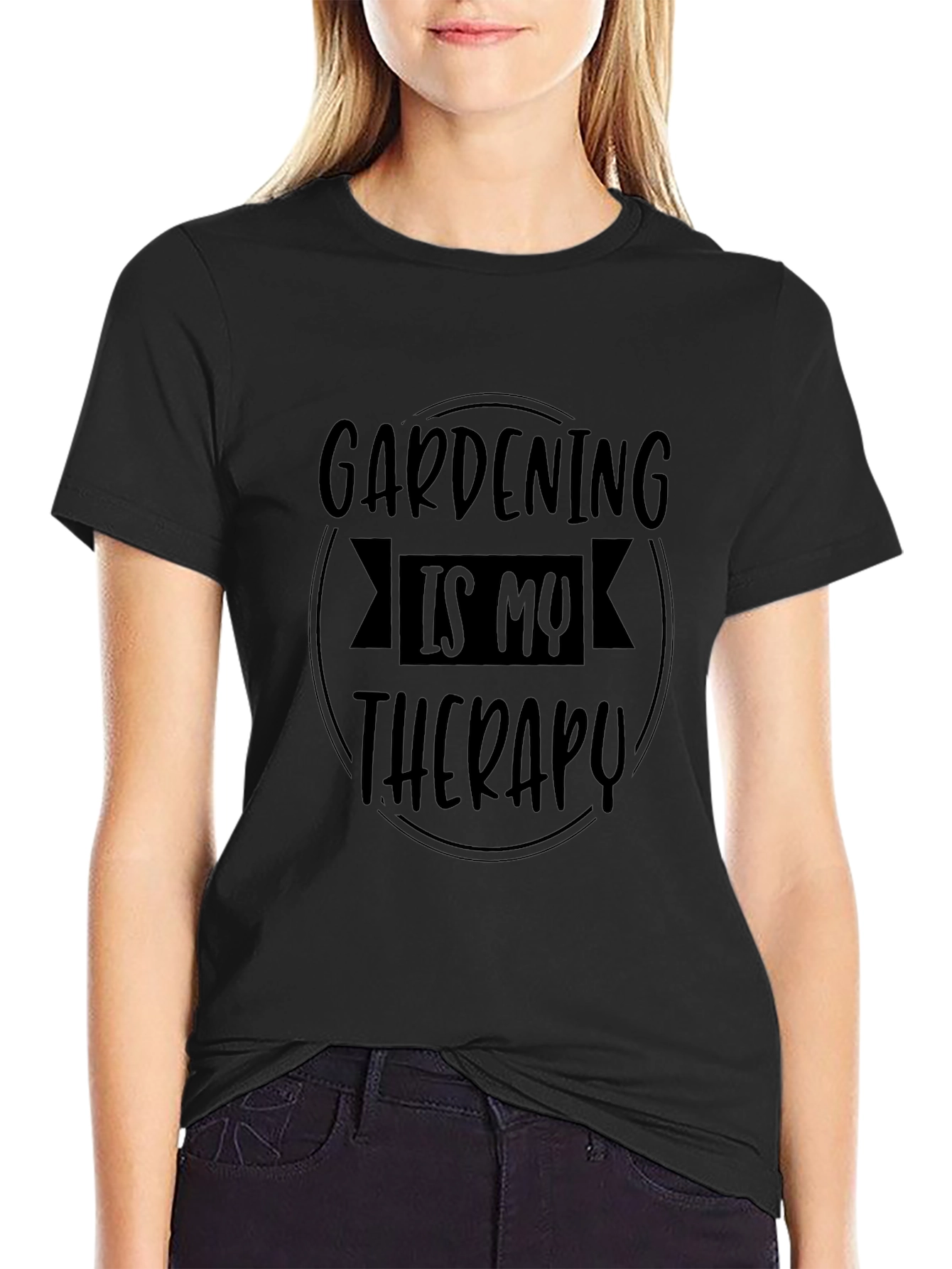 Gardening is my Therapy - Black T-Shirt