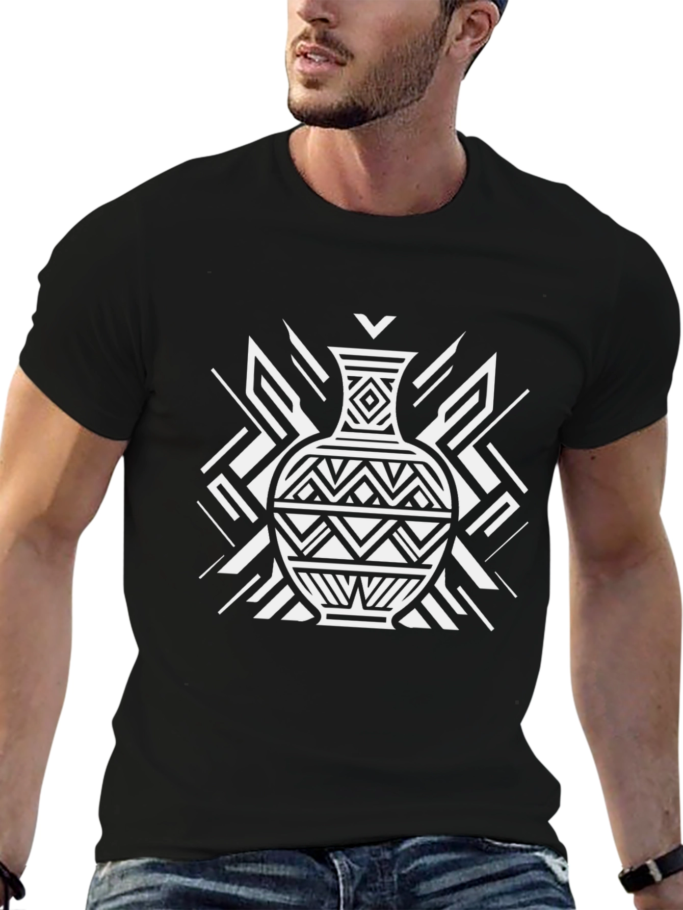 Geometric Vase Graphic T-Shirt - Modern Art Tee