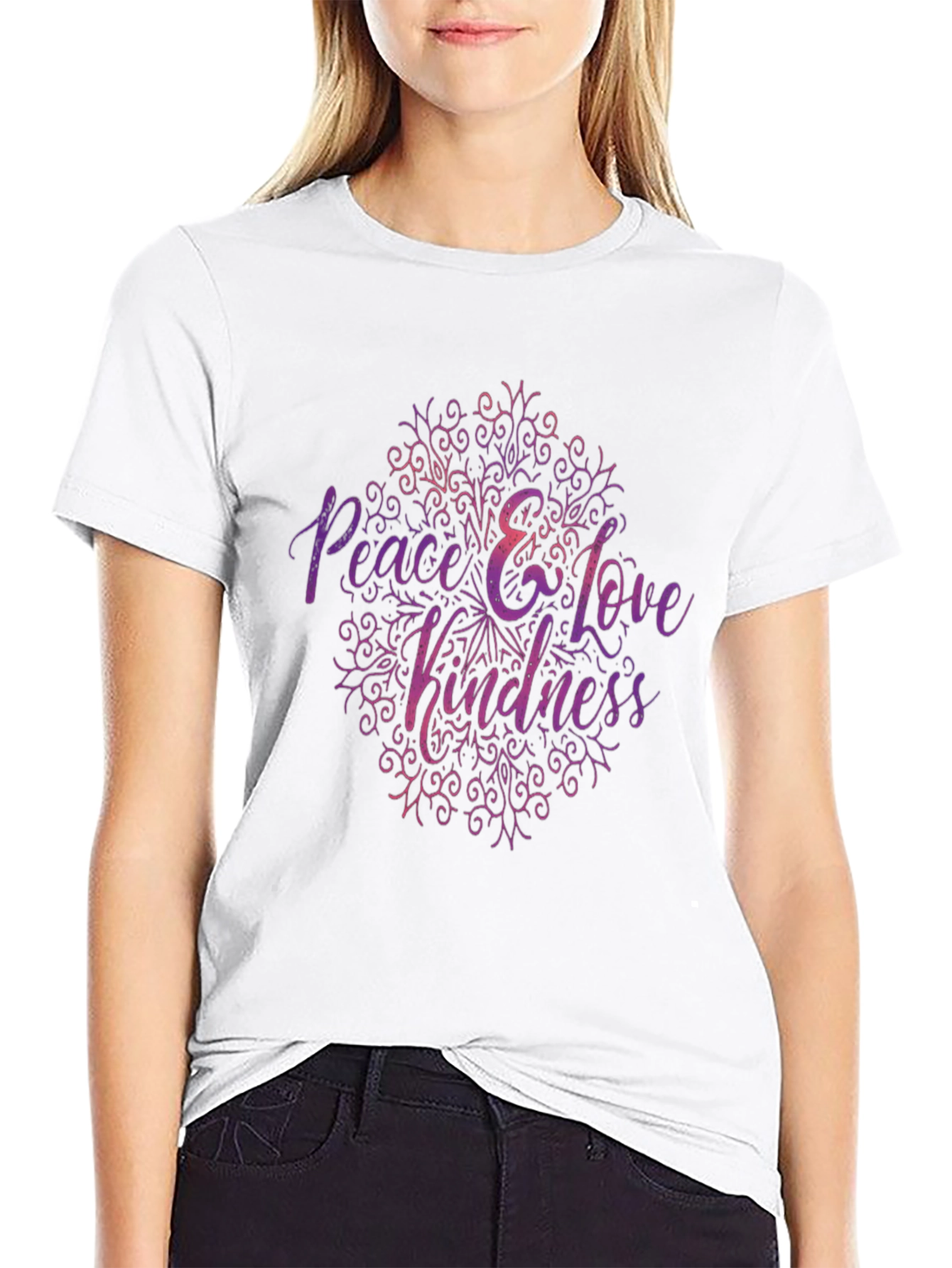 Peace Love Kindness Graphic Tee - Black Casual T-Shirt