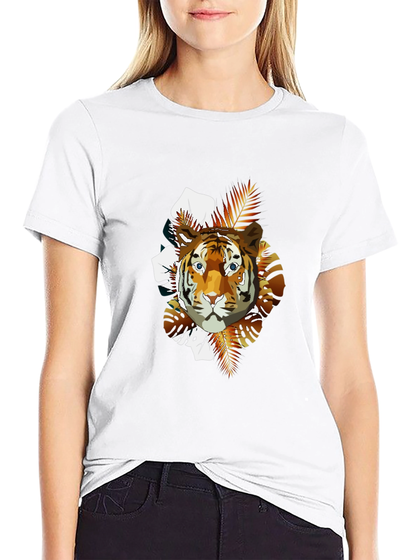 Tiger Graphic Print Crew Neck T-Shirt