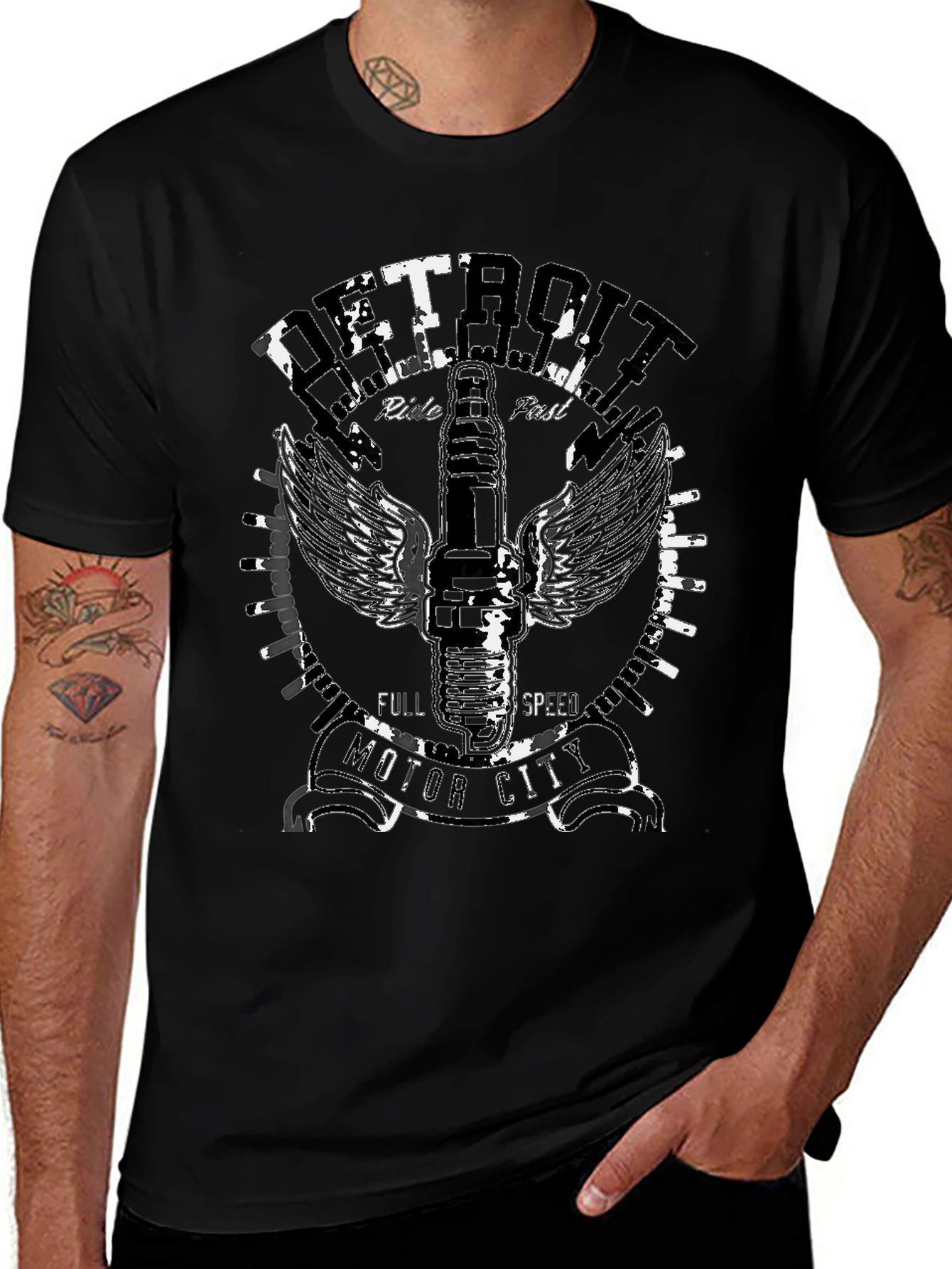 Detroit Motor City Black Graphic Tee
