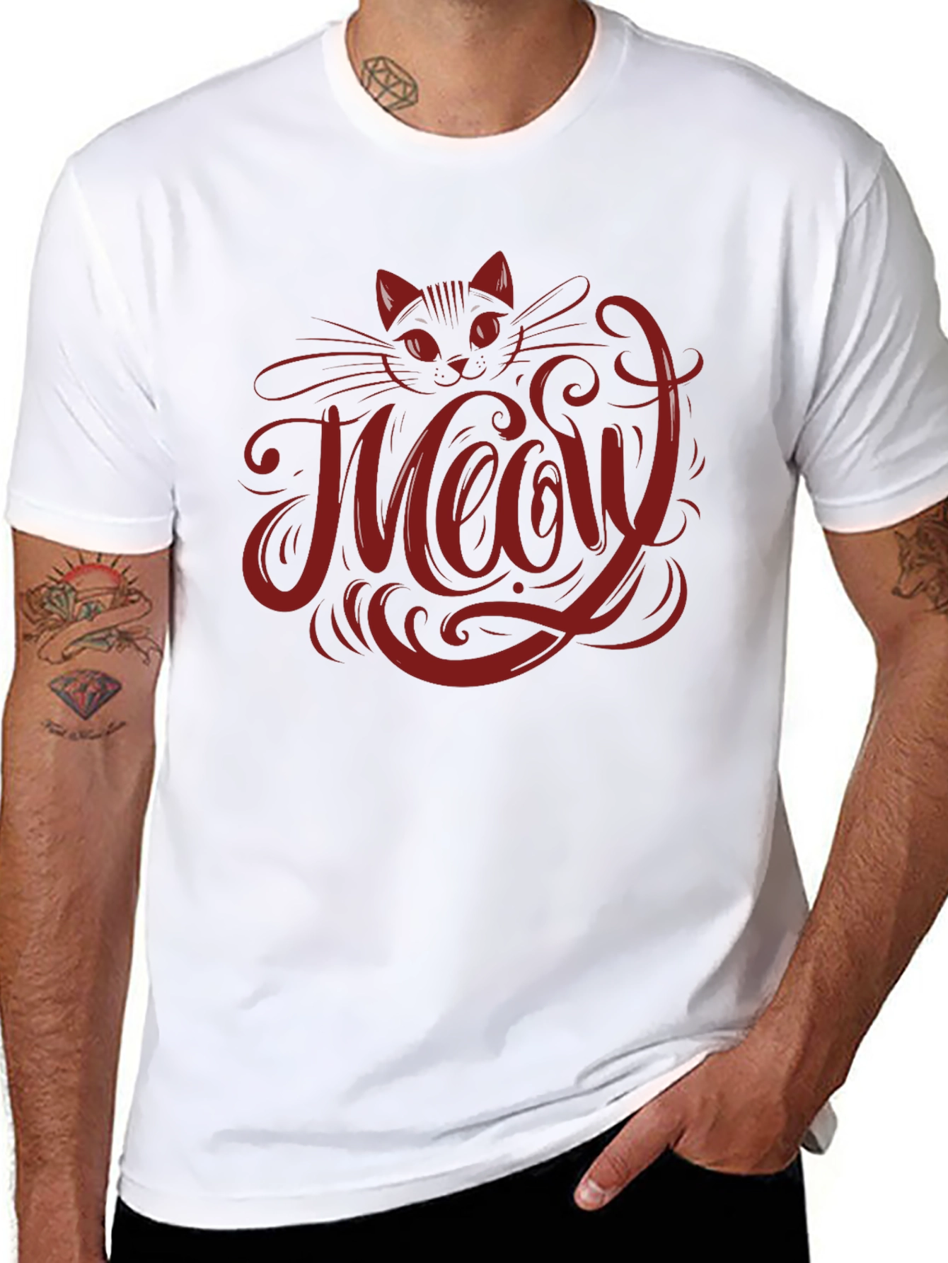 Meow Cat Graphic T-Shirt - Black