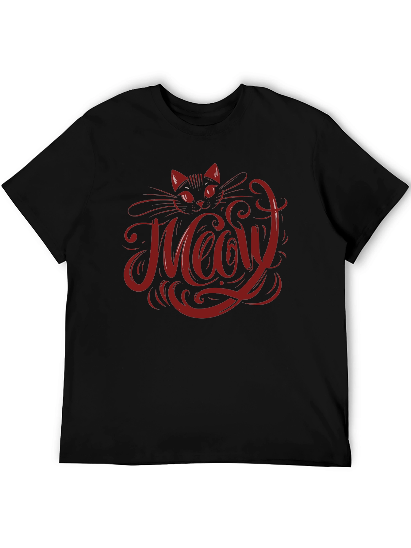 Meow Cat Graphic T-Shirt - Black