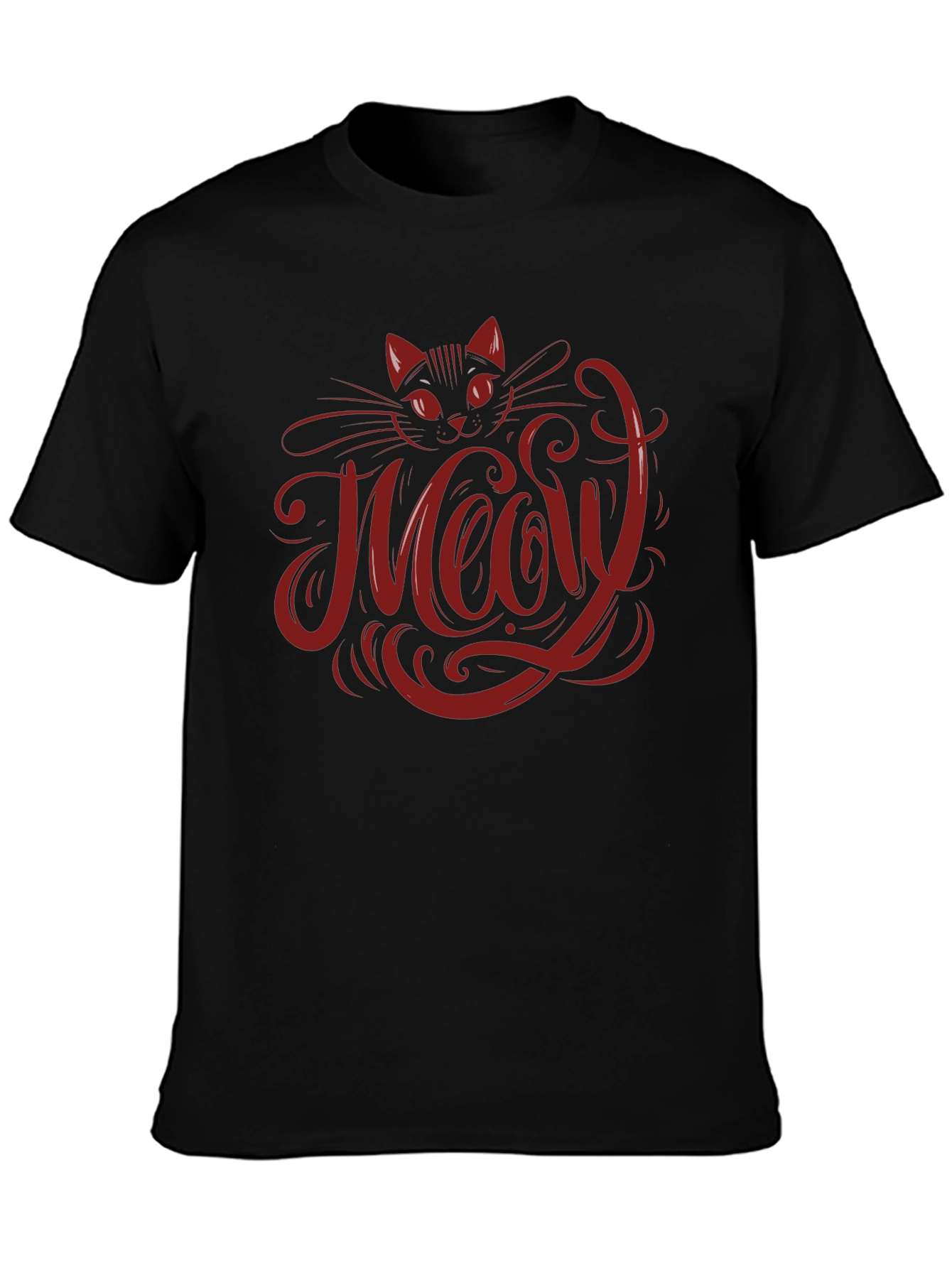 Meow Cat Graphic T-Shirt - Black