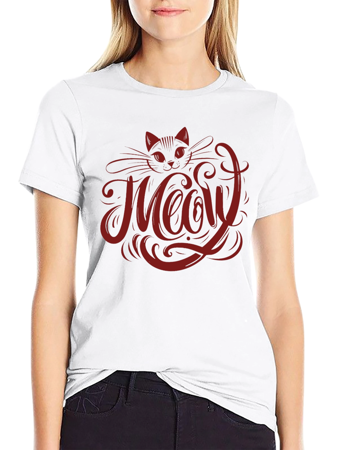 Meow Cat Graphic T-Shirt - Black