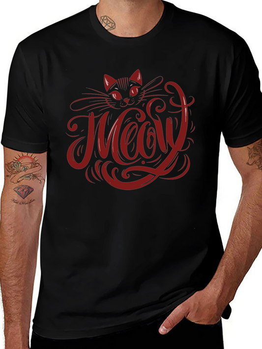 Meow Cat Graphic T-Shirt - Black