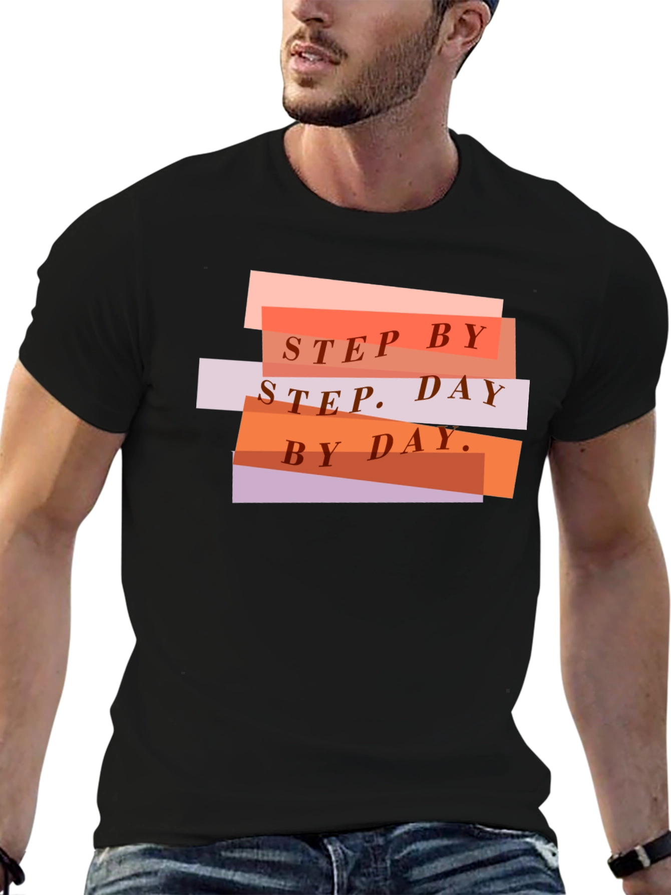 Step by Step Graphic T-Shirt - Black Casual Tee