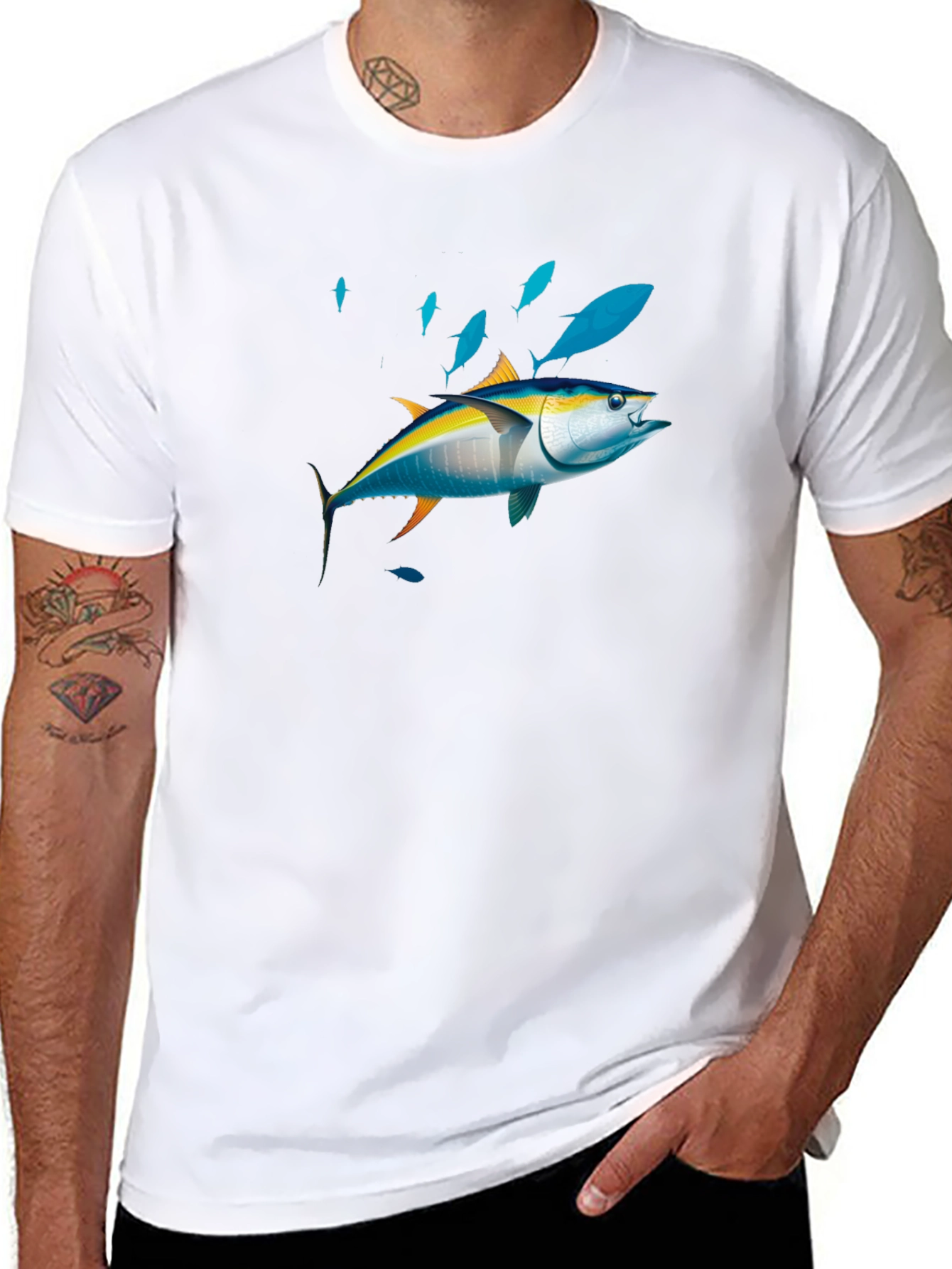 Tuna Fish Graphic Print Black Tee