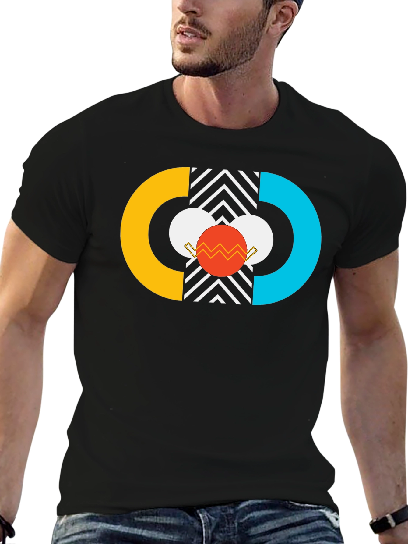 Geometric Graphic Print Black T-Shirt