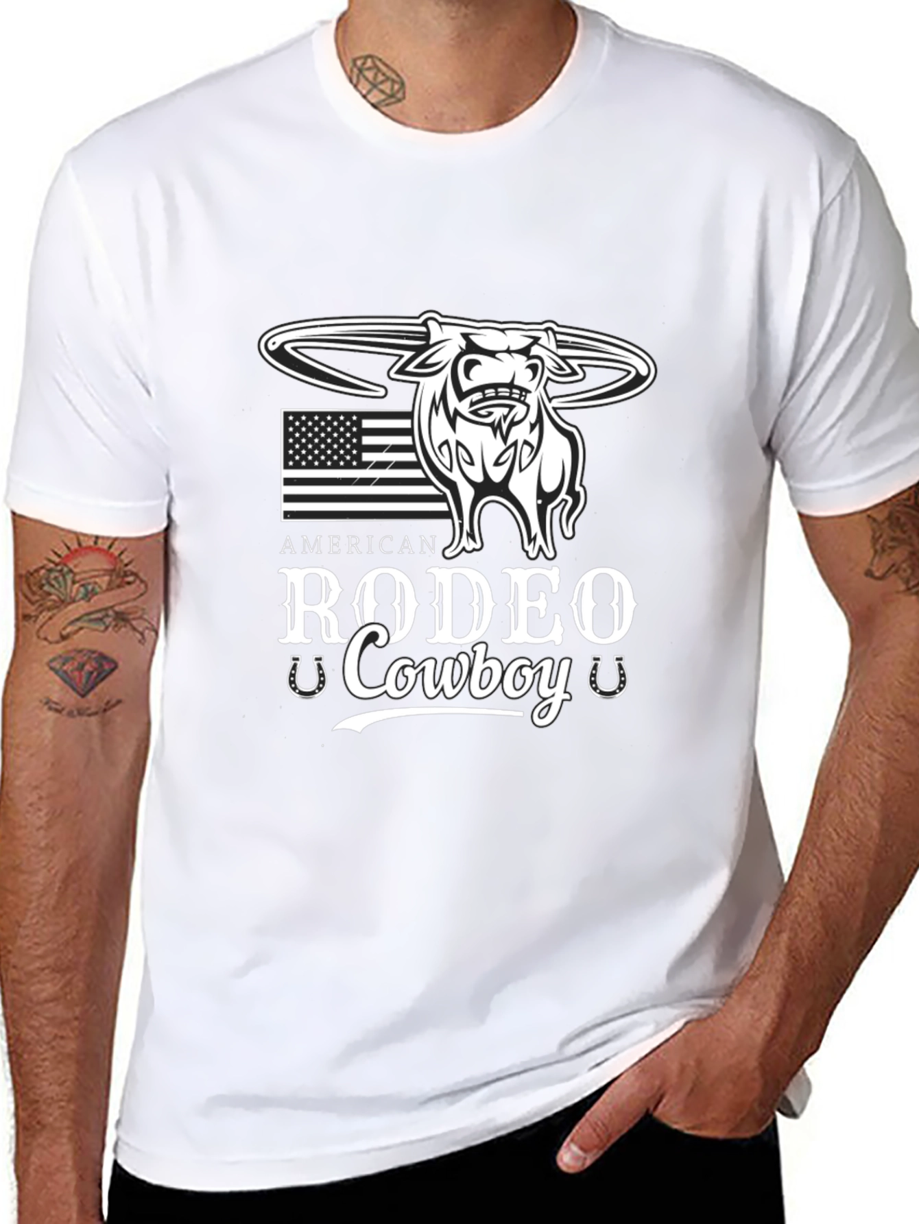 American Rodeo Cowboy Black Graphic T-Shirt