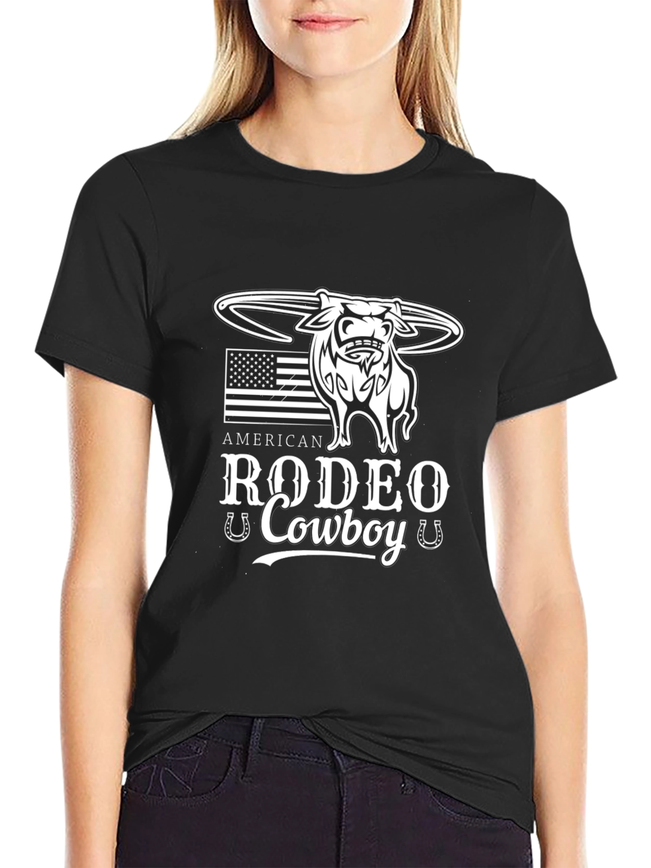 American Rodeo Cowboy Black Graphic T-Shirt