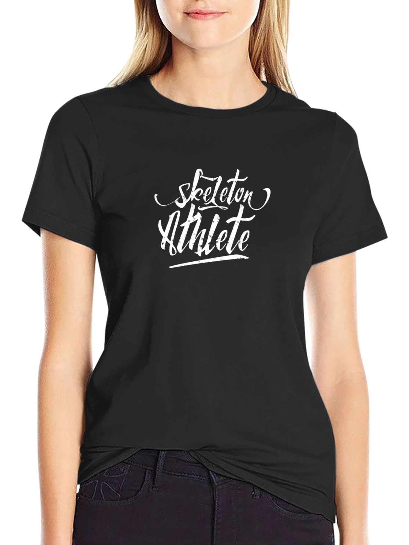 Skeleton Athlete Graphic Tee - Black Cotton T-Shirt