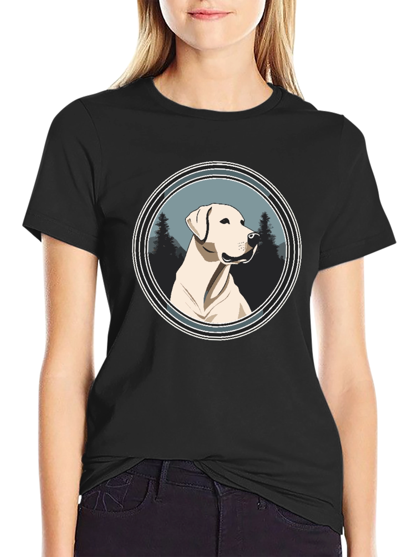 Dog Graphic Tee - Black Cotton T-Shirt