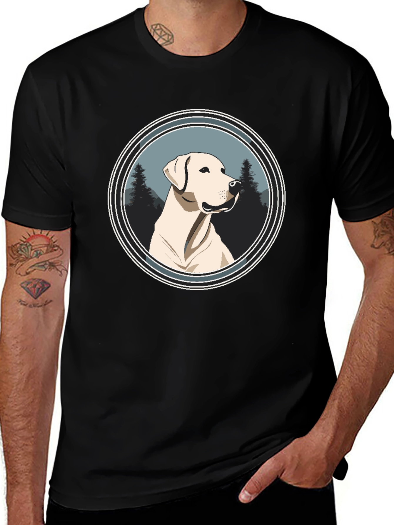 Dog Graphic Tee - Black Cotton T-Shirt