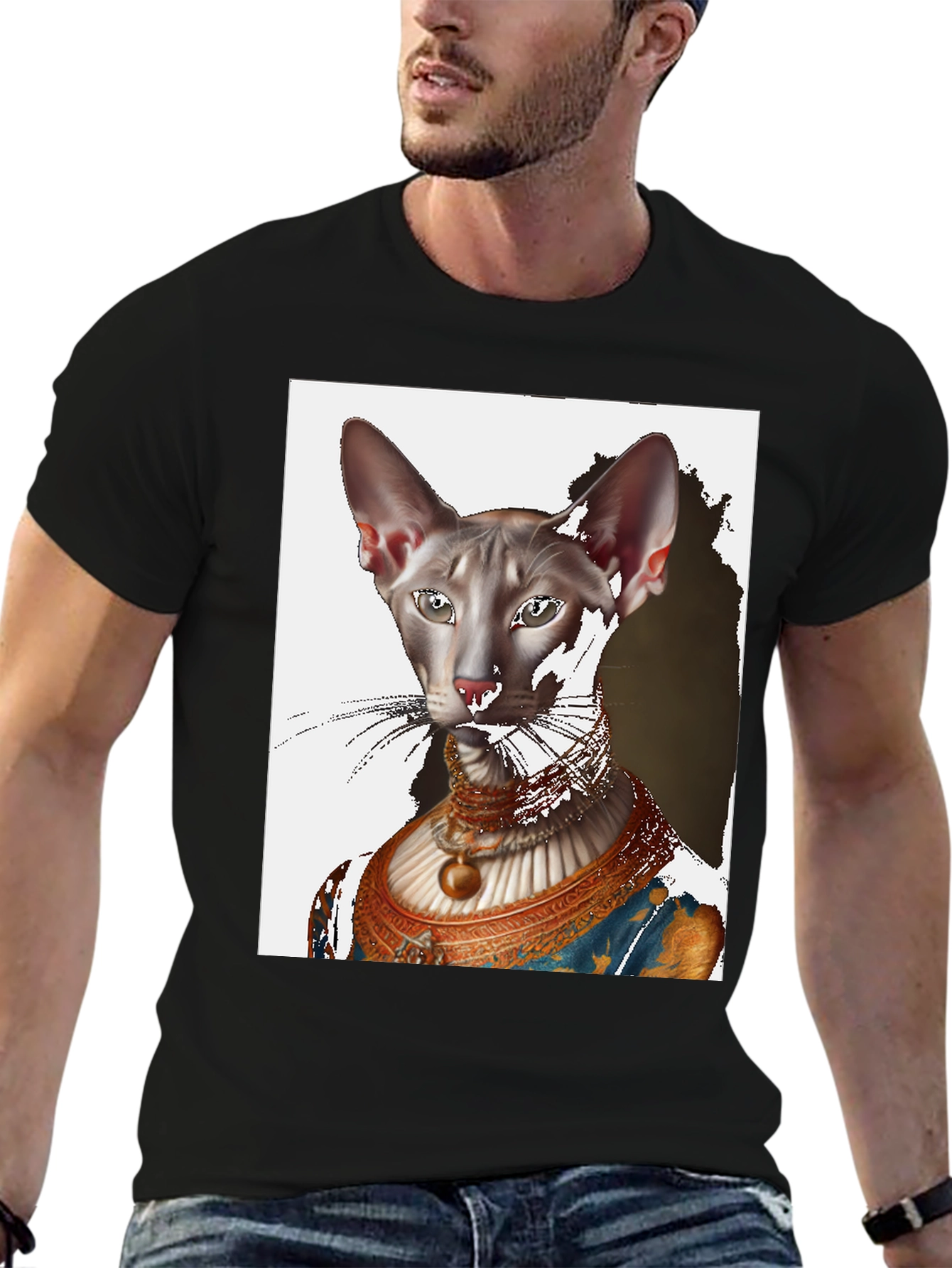 Cat Portrait T-Shirt: Regal Feline Fashion