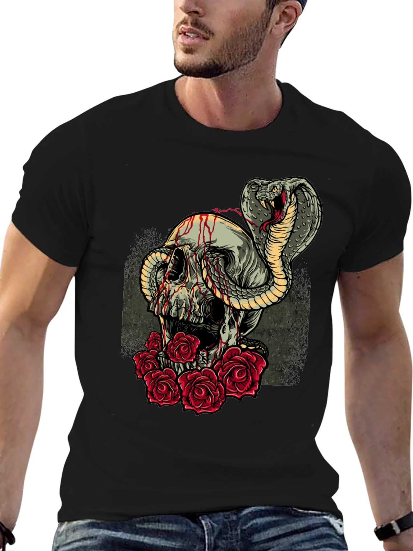 Skull & Snake Graphic Tee - Mens Black T-Shirt