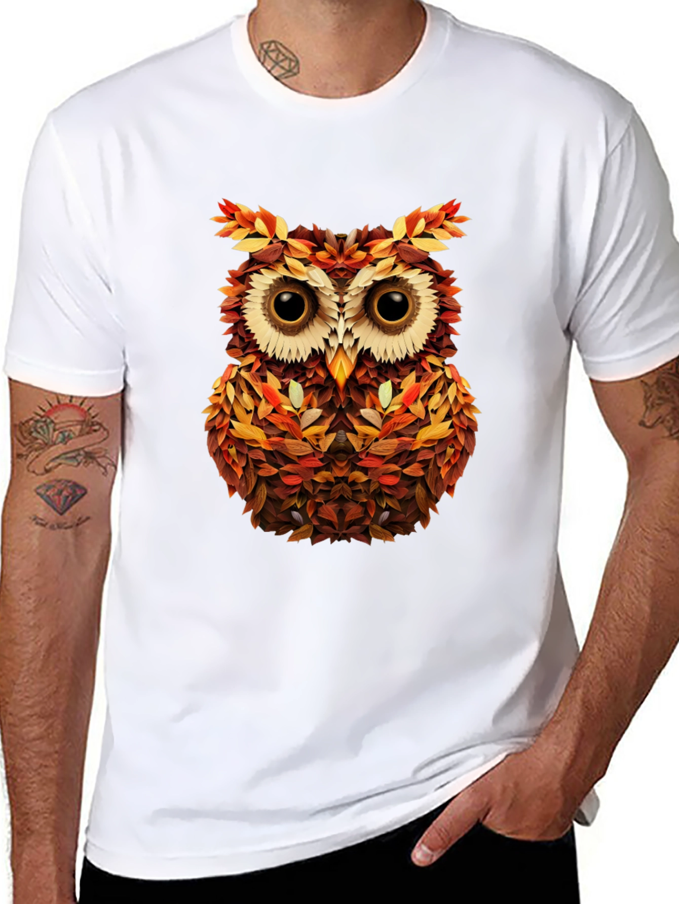 Autumn Owl Graphic Tee - Nature Inspired Black T-Shirt