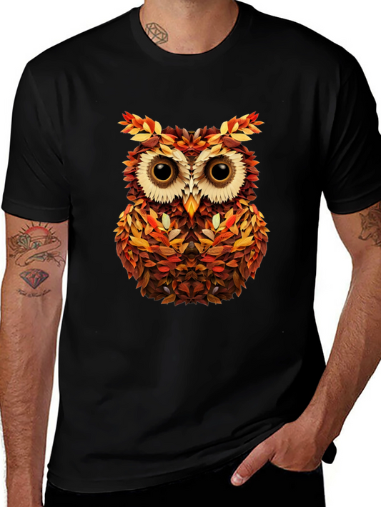 Autumn Owl Graphic Tee - Nature Inspired Black T-Shirt