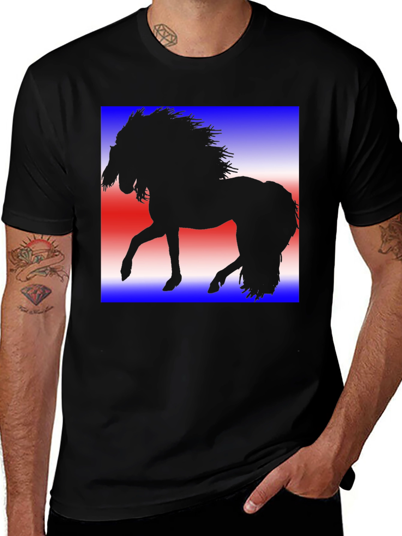 Horse Silhouette Graphic Tee - Patriotic Design