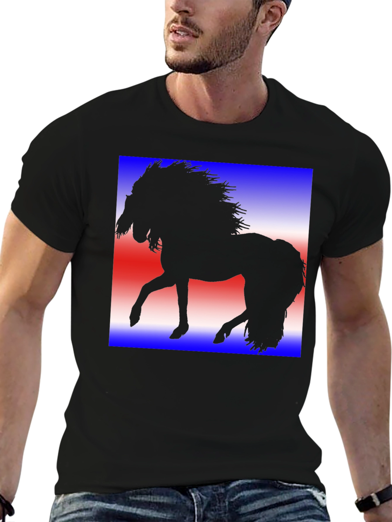 Horse Silhouette Graphic Tee - Patriotic Design