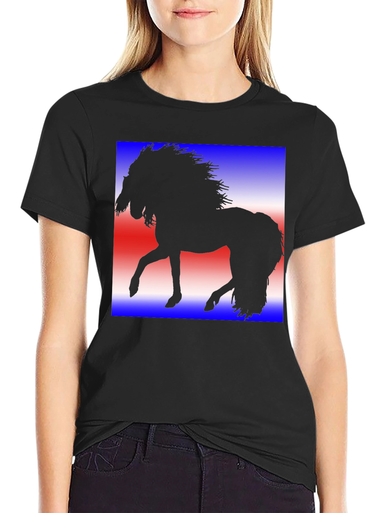 Horse Silhouette Graphic Tee - Patriotic Design