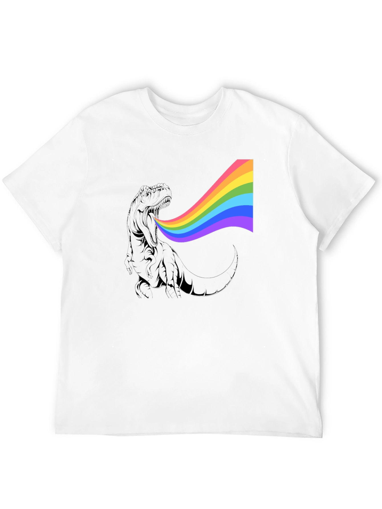 Rainbow Dinosaur Graphic Tee - Black Cotton T-Shirt