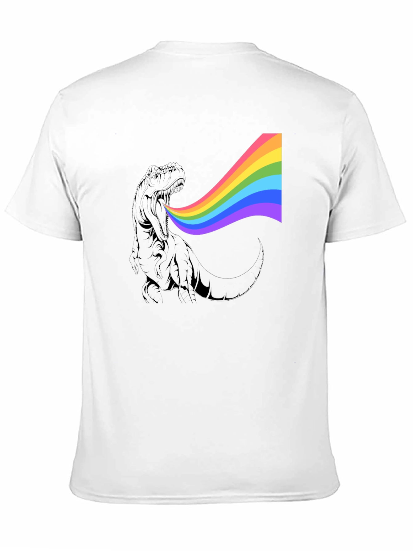 Rainbow Dinosaur Graphic Tee - Black Cotton T-Shirt