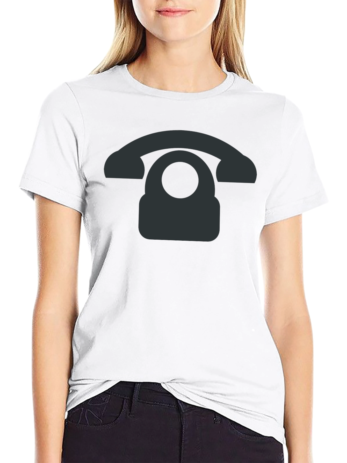 Retro Phone Graphic Tee - Black Cotton Blend