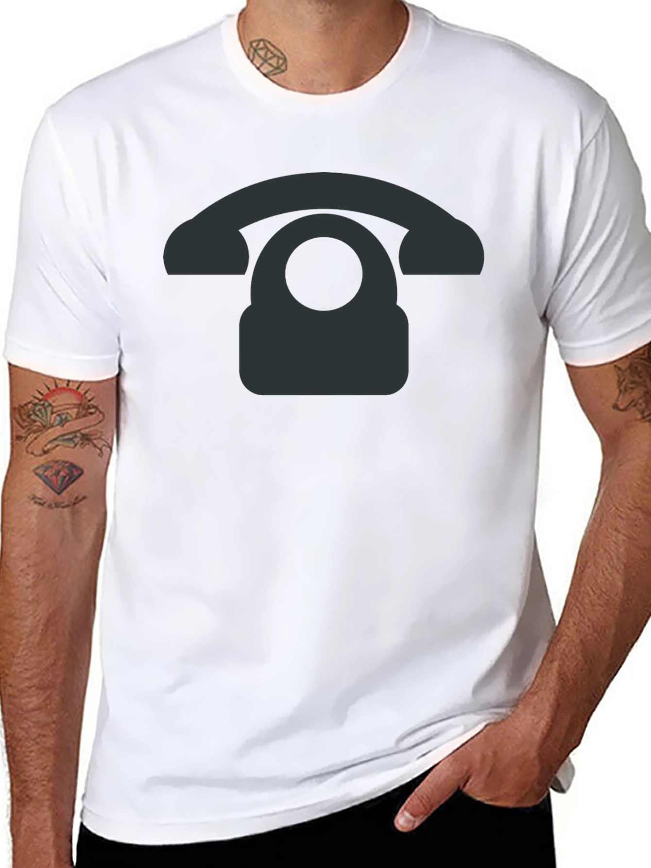 Retro Phone Graphic Tee - Black Cotton Blend