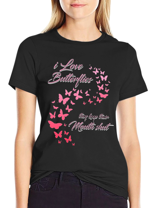 I Love Butterflies Graphic Tee - Black