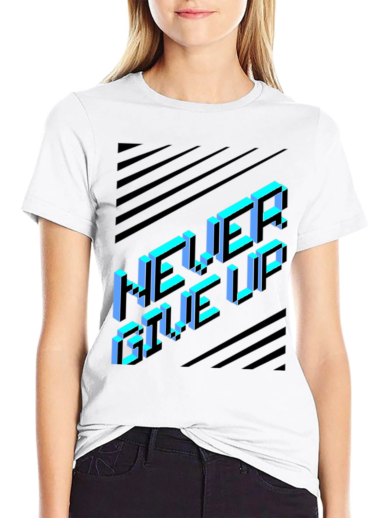 Never Give Up Graphic Tee - Black
