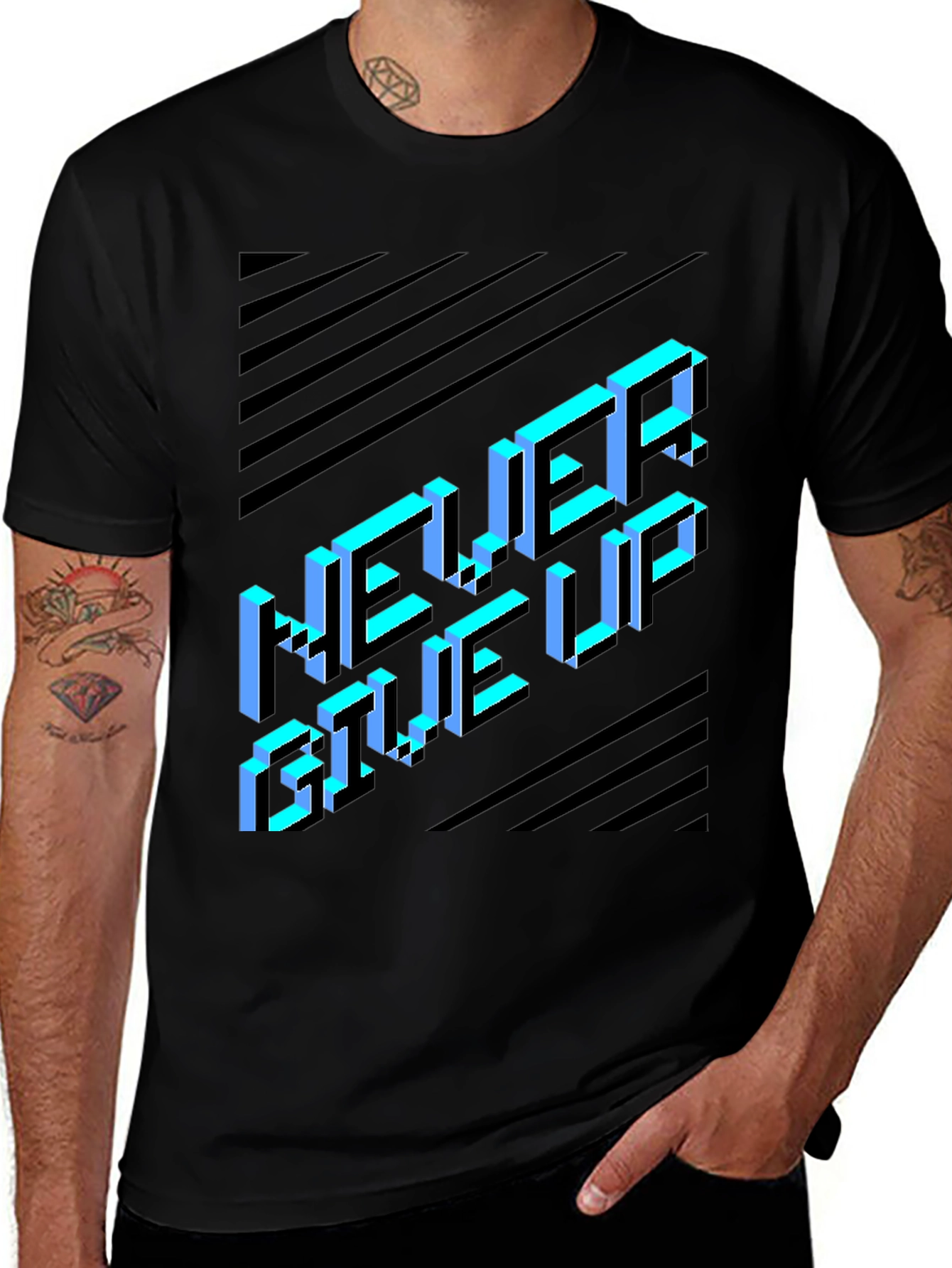 Never Give Up Graphic Tee - Black