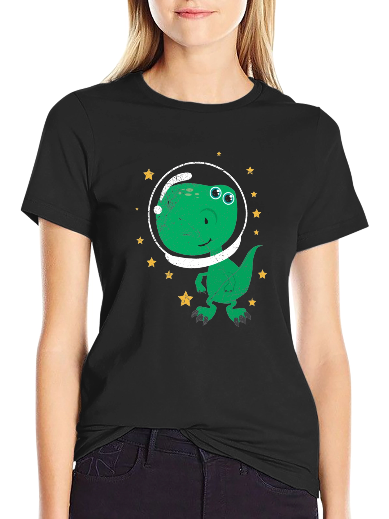 Dino Astronaut T-Shirt - Green Dinosaur in Space
