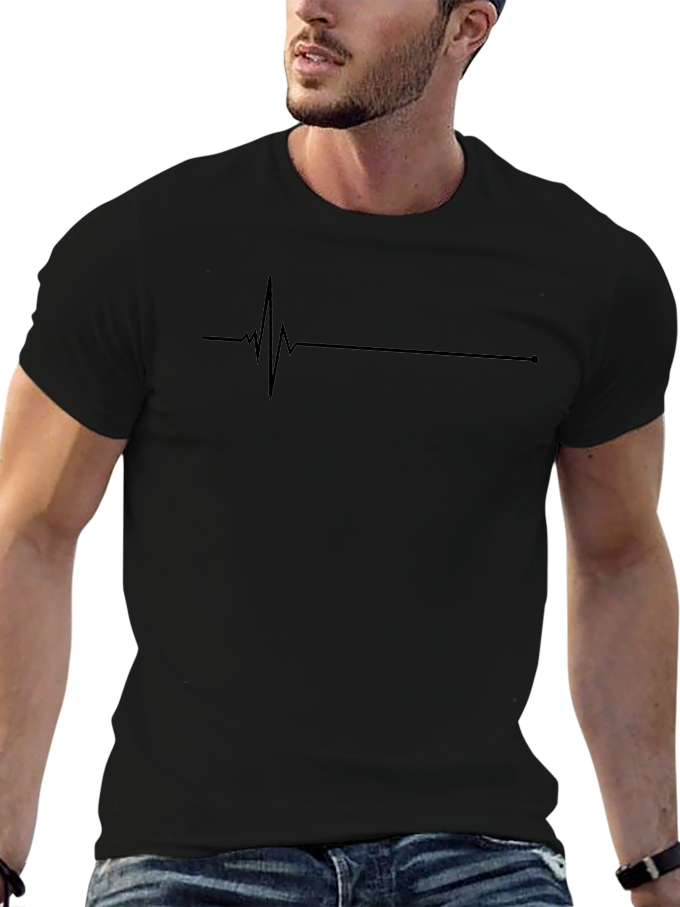 Heartbeat Line Graphic Black T-Shirt