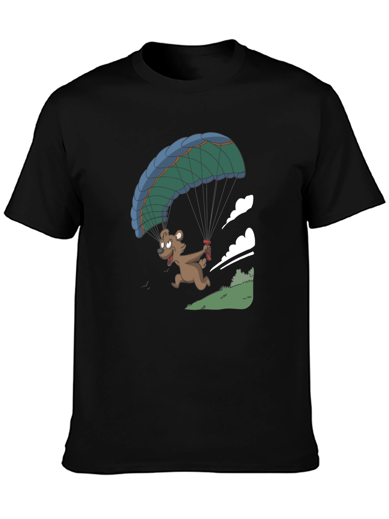 Bear Parachute Graphic T-Shirt - Black Casual Tee