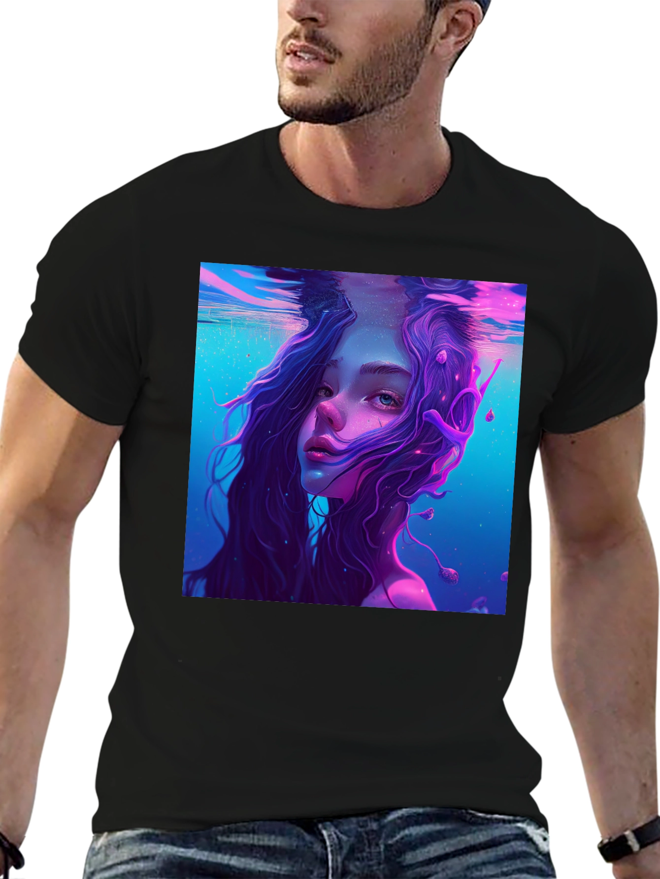 Underwater Dreamscape Graphic Tee - Mens Black T-Shirt