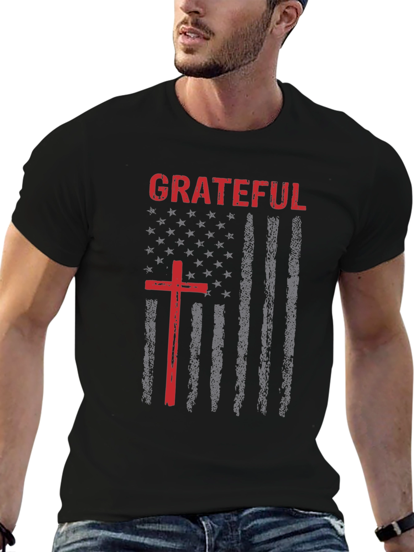 Grateful Cross Graphic Print Crew Neck T-Shirt