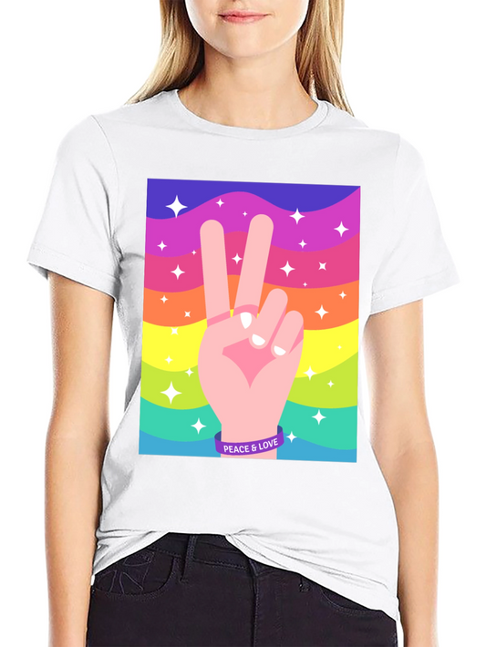 Peace and Love Graphic Tee - Retro Rainbow Design