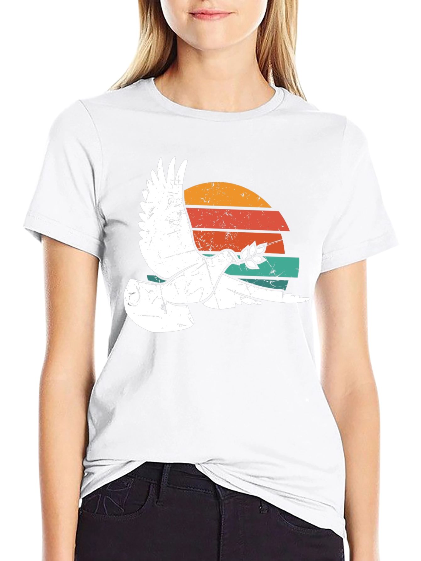 Peace Dove Retro Sunset Graphic T-Shirt