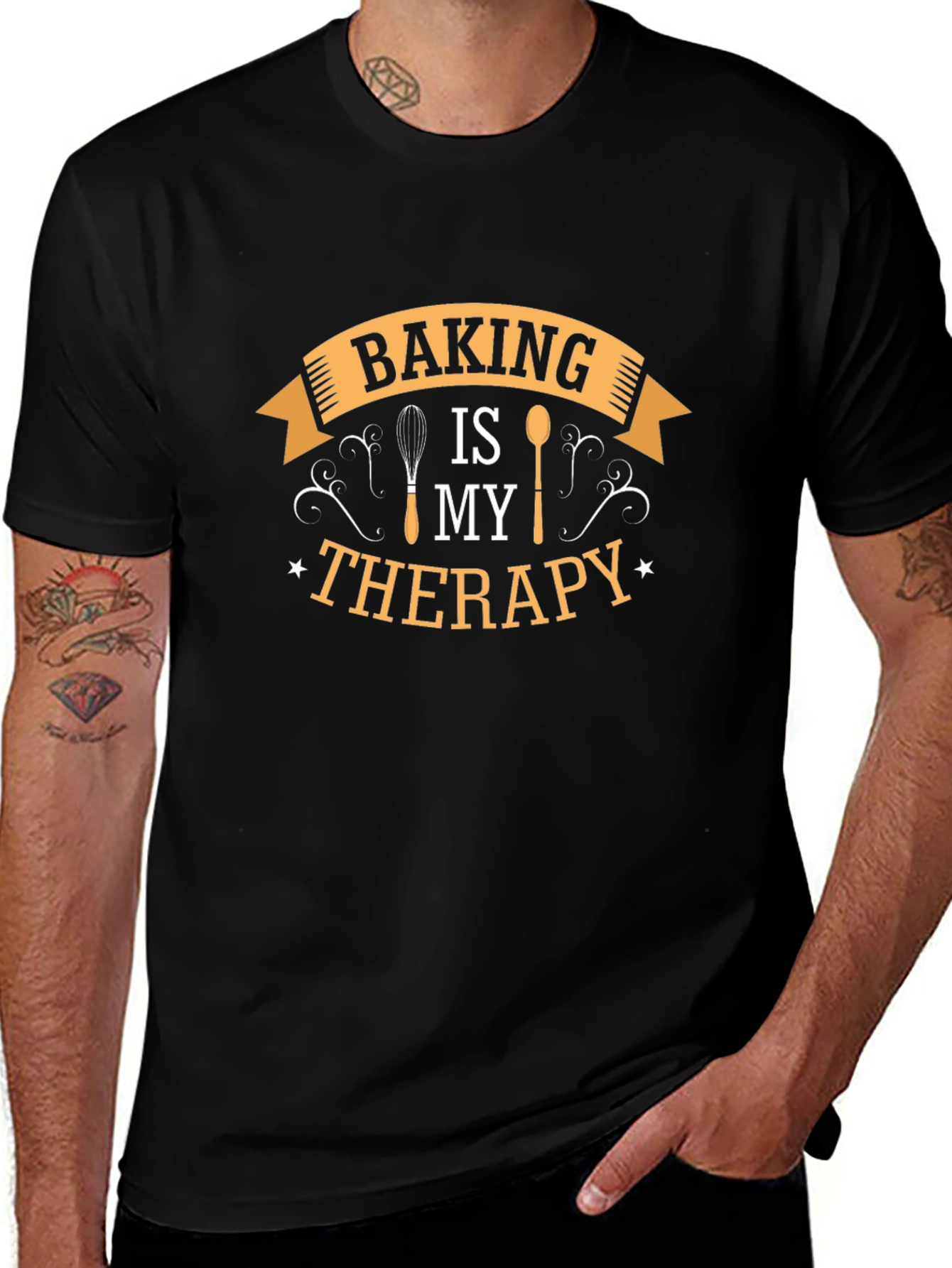 Baking is My Therapy Black Cotton T-Shirt