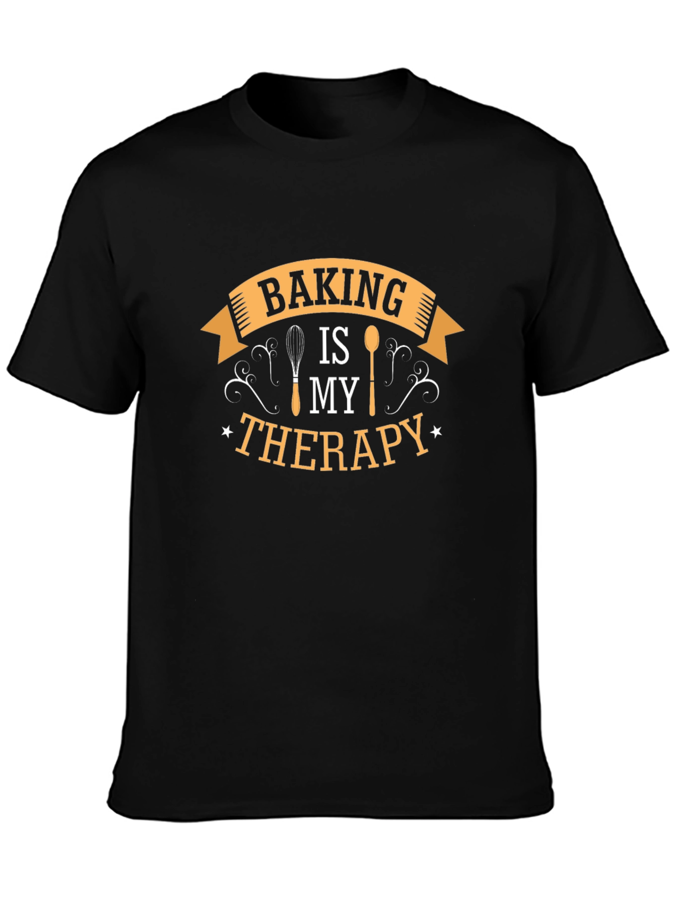 Baking is My Therapy Black Cotton T-Shirt