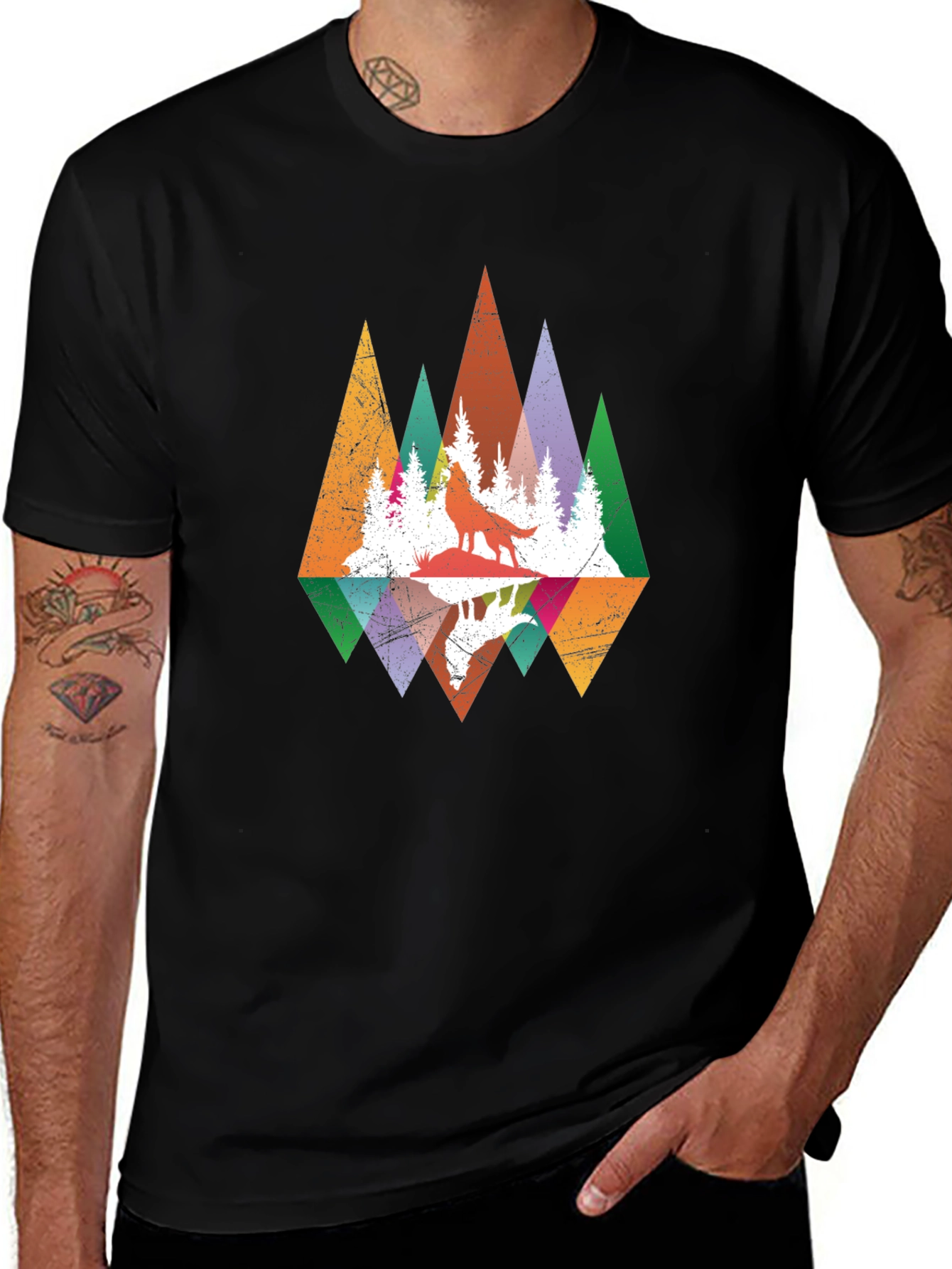 Wolf Reflection Graphic Tee - Mens Black T-Shirt