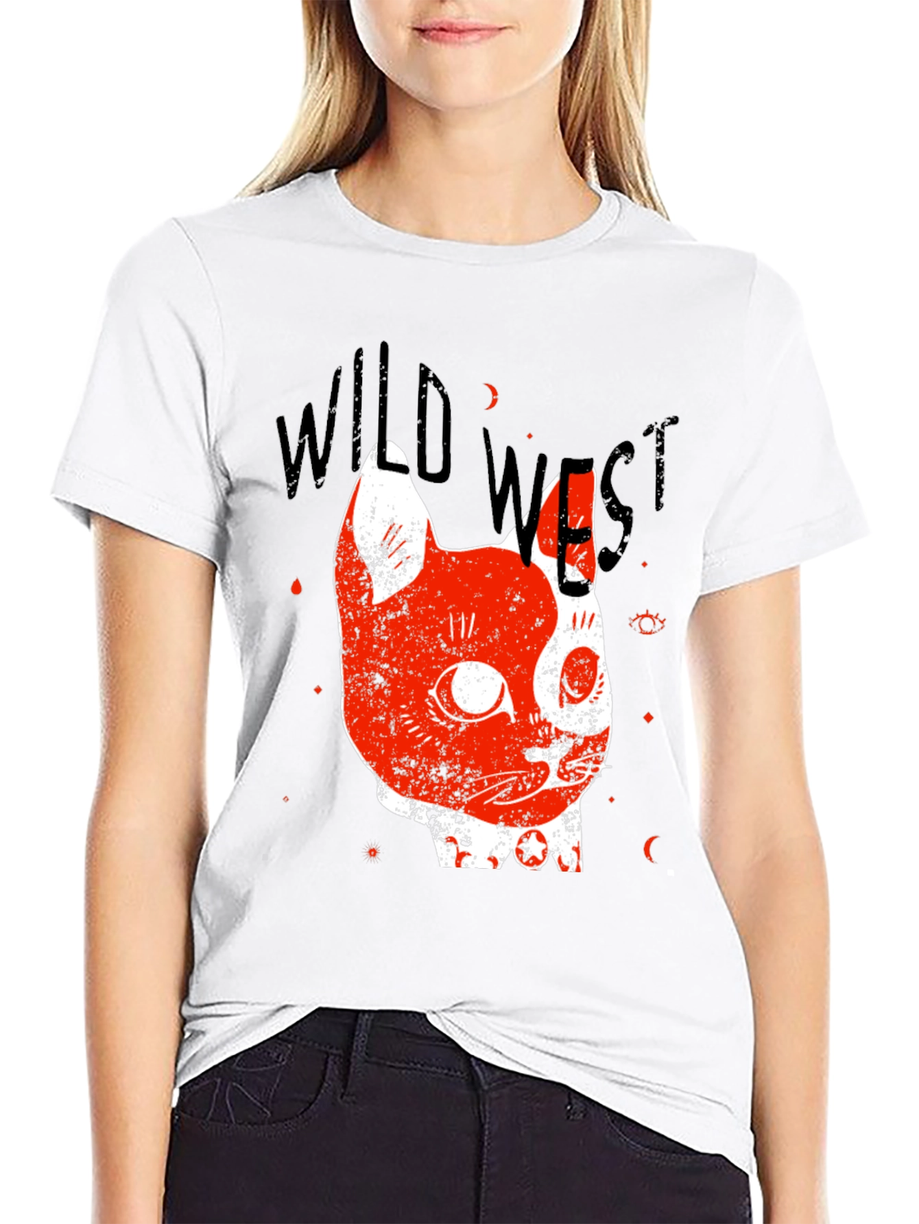 Wild West Cat Graphic Tee - Black