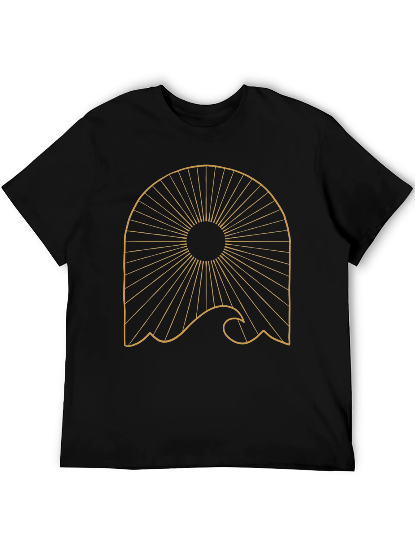 Abstract Sun Wave Graphic Tee - Trendy Black T-Shirt